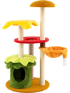 Multi-level 46-inch cat tree with padded perch, cozy basket bed, and playful hamburger design for feline fun and.