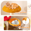 Cozy top perch of a 46-inch tall cat tree in yellow, featuring thick padding for lounging and bird's eye views.