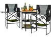 Gray directors chair set with foldable side table and footrest, perfect for camping and outdoor relaxation.