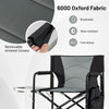 Gray 46-inch tall director's chair with foldable side table, removable armrest covers, and padded comfort for outdoor.
