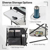 Foldable side table with cup holder and storage pockets on a gray 46-inch tall director's chair for camping and outdoor.