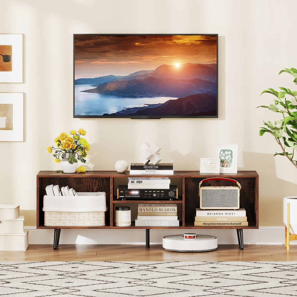47.5 Inches TV Stand for 55-Inch TV with Compartments and Metal Legs-Rustic Brown - Gallery View 1 of 10