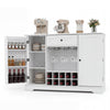 White 47.2-inch sideboard cabinet with door shelves, 10-bottle wine rack, and spacious tabletop for versatile storage.