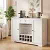 White 47.2-inch sideboard cabinet featuring a wine rack for 10 bottles, glass storage, and spacious tabletop for versatile use.