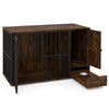 Rustic brown dog crate furniture with hidden pull-out bowls, ideal for small and medium dogs, doubles as an end table.