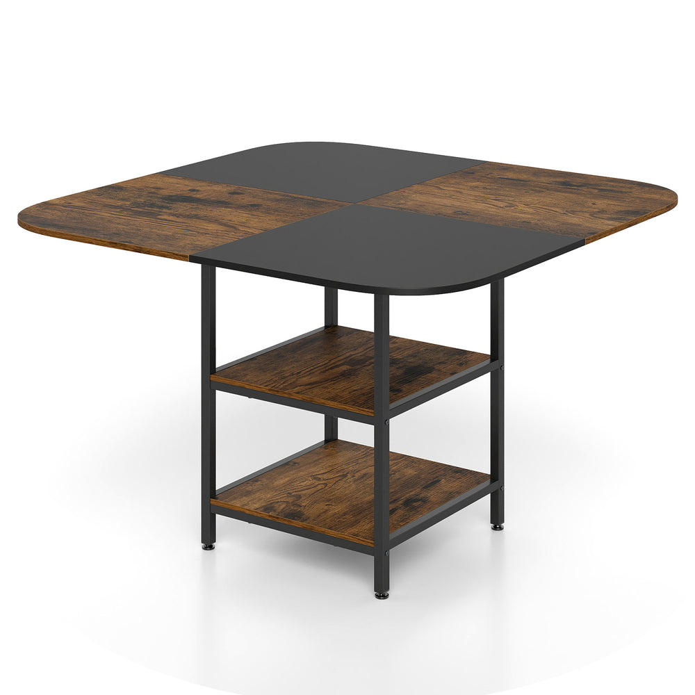 Square 47.5 inch modern dining table with rustic brown multi-color tabletop and sturdy metal frame, ideal for dining or.