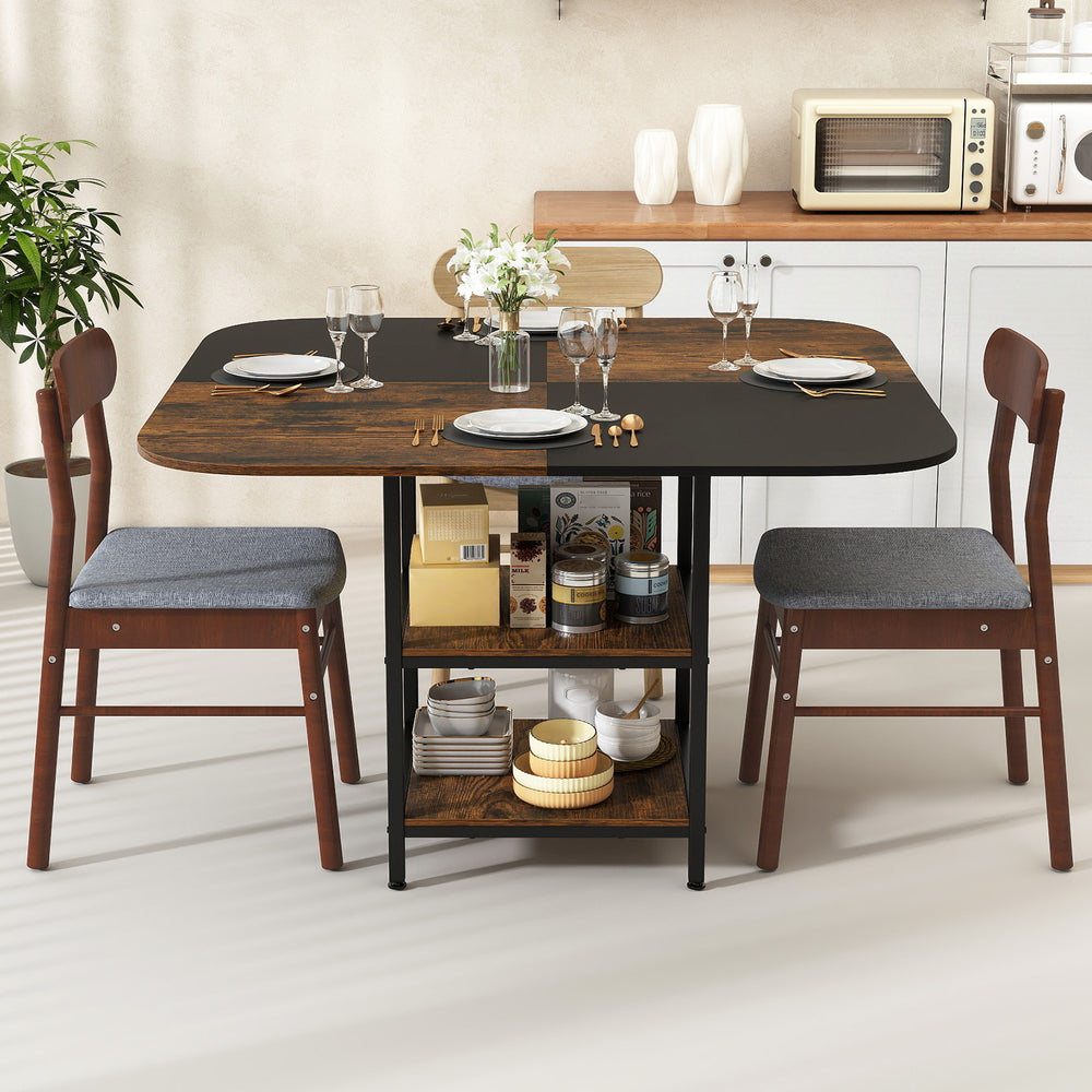 Square 47.5 inch modern dining table with rustic brown multi-color tabletop, ideal for dining rooms and versatile use.