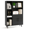 Black 4-inch floor bookshelf showcasing books and decor in 5 open compartments, ideal for modern home organization.