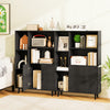 Black 4-inch floor bookshelf featuring 5 open compartments and a 2-door cabinet, perfect for living room or office.