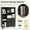 Black 4-inch floor bookshelf featuring 5 open compartments and a 2-door cabinet, perfect for books and decor storage.