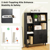 4-inch black floor bookshelf with 5 open compartments and storage cabinet, featuring anti-toppling kits for added.