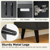 Close-up of sturdy metal legs with non-slip foot pads on a black 4-inch floor bookshelf for enhanced stability.