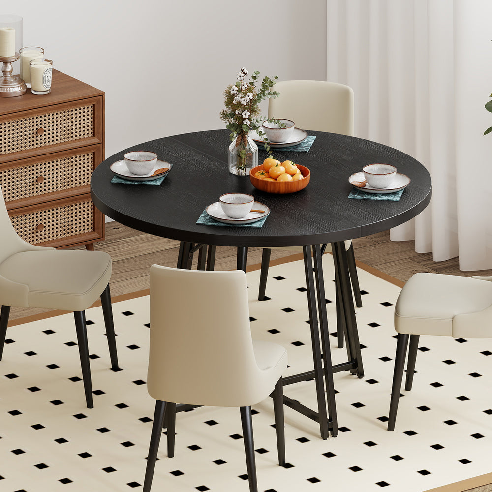 47 Inch Dining Table for 4-6 People Round Kitchen Table with Cross Base-Black - Gallery View 1 of 10