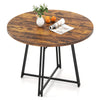 Round 47-inch dining table in rustic brown with a cross base, seating 4-6 people, perfect for kitchen or dining areas.