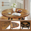 Round 47-inch dining table with rustic brown wood-like texture, scratch-proof surface, and sturdy cross base for 4-6.
