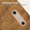 Close-up of the metal connectors on the rustic brown dining table, ensuring a securely fastened and flat tabletop.