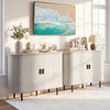 Fluted sideboard buffet cabinet with tambour sliding doors, grey finish, and metal legs, ideal for stylish storage.