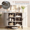 Fluted sideboard buffet cabinet with tambour sliding doors, grey finish, 5-inch ground clearance for easy cleaning.