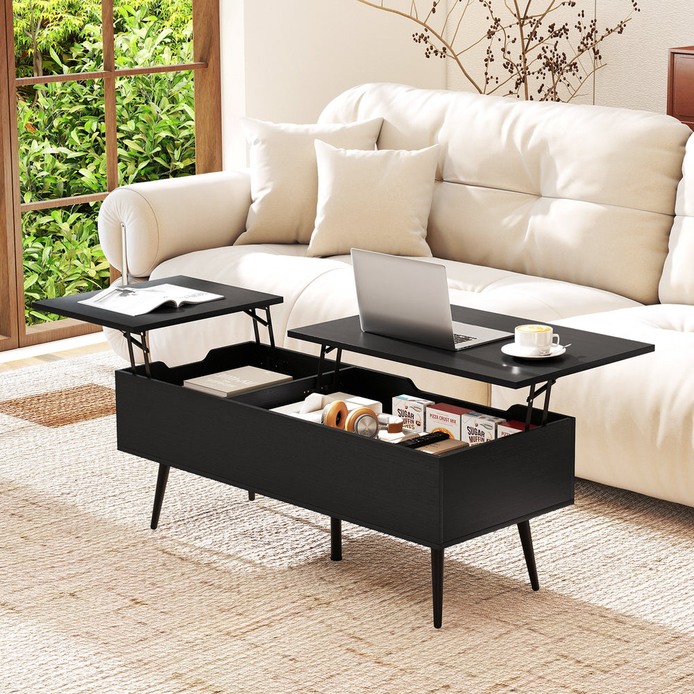 47 Inch Lift Top Coffee Table with 2 Hidden Compartments-Black - Gallery View 1 of 11