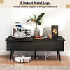 Lift top coffee table with two hidden compartments, black finish, and five robust metal legs for reliable support.