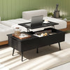 Lift top coffee table in black with two hidden compartments, ideal for storage and convenience in modern living spaces.