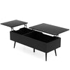 Lift top coffee table in black with two hidden compartments and adjustable legs for convenient storage and easy.