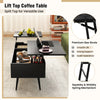 Lift top coffee table in black with two hidden compartments and adjustable legs, perfect for versatile use and easy.