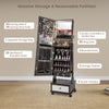 47-inch brown jewelry cabinet armoire with LED lights, full-length mirror, and multiple storage options for organized.