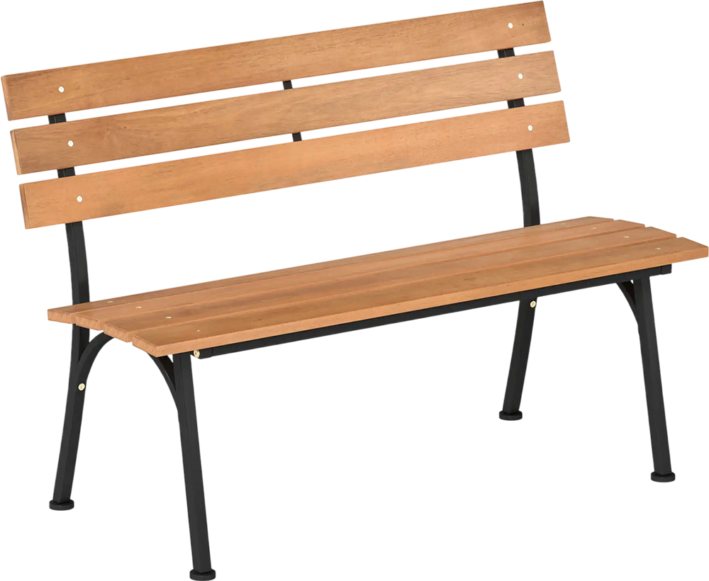 47 Inch Outdoor Acacia Wood Bench with Metal Frame and Slatted Seat