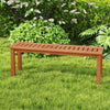 47-inch patio wood bench with slatted seat, made of solid wood, suitable for garden or balcony use, accommodates 2.