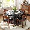Round dining table with 2-tier storage shelves, black finish, seating 4-6, ideal for kitchen or apartment use.