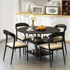 View of the 47-inch round black dining table with two-tier shelves, designed for compact kitchens and modern dining.