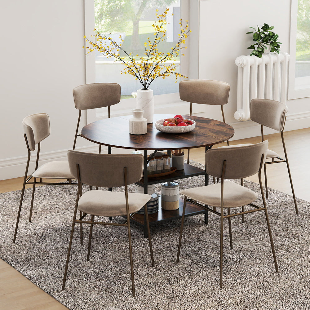 47 Inch Round Dining Table for 4-6 People Large Kitchen Table with 2-Tier Storage Shelves-Rustic Brown - Gallery View 1 of 11