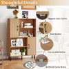 Natural wood 47-inch storage cabinet showcasing magnetic door catches and sleek handles for easy access and.