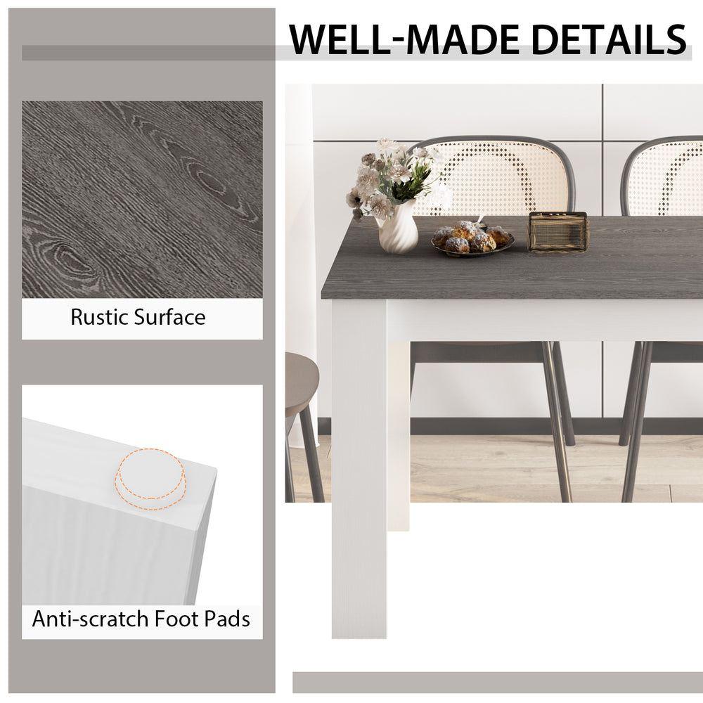 Dark gray 47-inch dining table with rustic surface and anti-scratch foot pads, ideal for small spaces and versatile use.