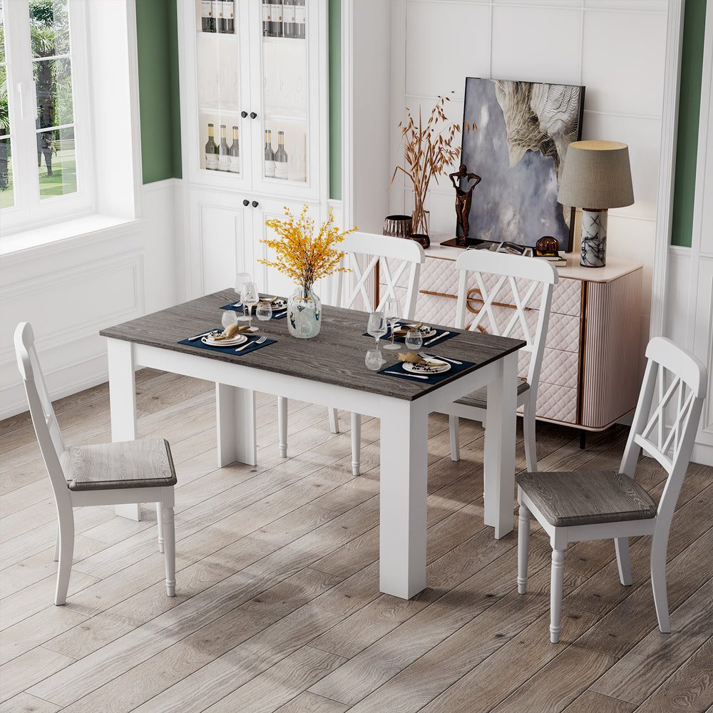 47-inch dark gray dining table with white legs, suitable for small spaces, perfect for dining or as a computer desk.