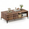 Mid-century walnut coffee table with spacious tabletop, open compartment, and stylish fence door for versatile living.