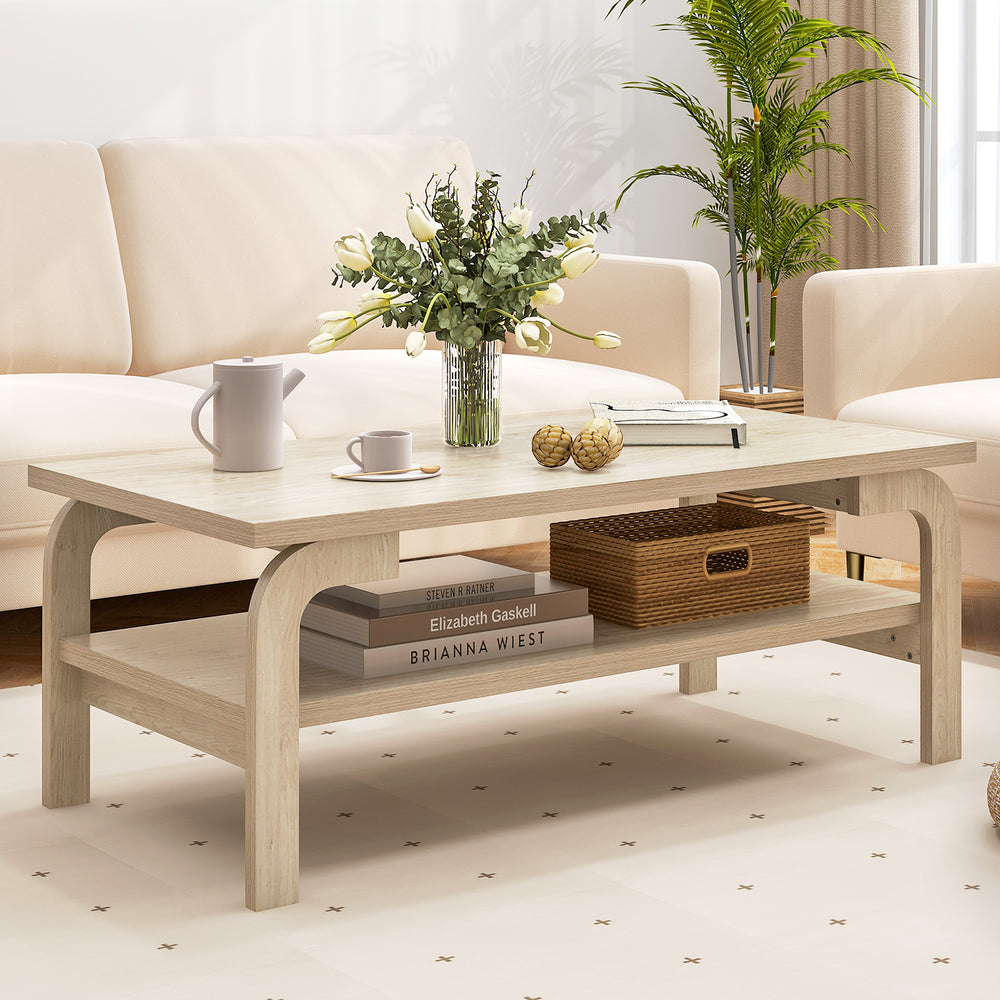 47 Inches Accent Rectangular Coffee Table for Living Room-Natural - Gallery View 1 of 10