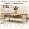 Natural 47-inch rectangular coffee table with open shelves, ideal for living room gatherings and stylish storage.