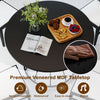 Round dining table with a black MDF tabletop, scratch-resistant and waterproof, perfect for 4-person gatherings.