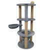 47-inch tall gray cat tower with scratching posts, cozy nest, and top perch for relaxation and play.