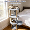 Multi-level cat tower with cozy nest and scratching posts, perfect for 2-3 cats, in soft gray fabric for comfort.