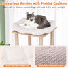 Two luxurious padded perches on a wooden cat tree, featuring soft faux rabbit fur cushions for ultimate feline comfort.