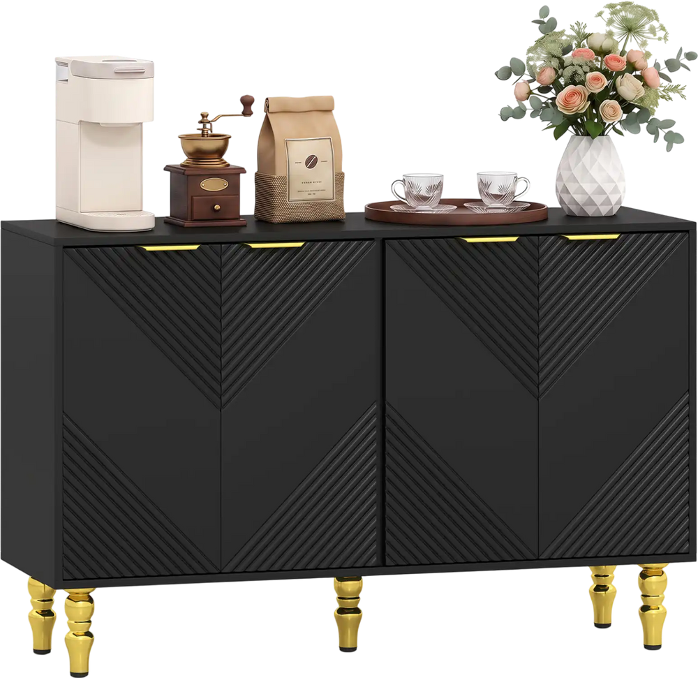Stylish black 47" sideboard buffet cabinet showcasing a spacious top surface perfect for decorations and dinnerware.