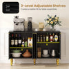 47" black sideboard buffet cabinet with 4 chevron fluted doors and adjustable shelves for versatile kitchen storage.