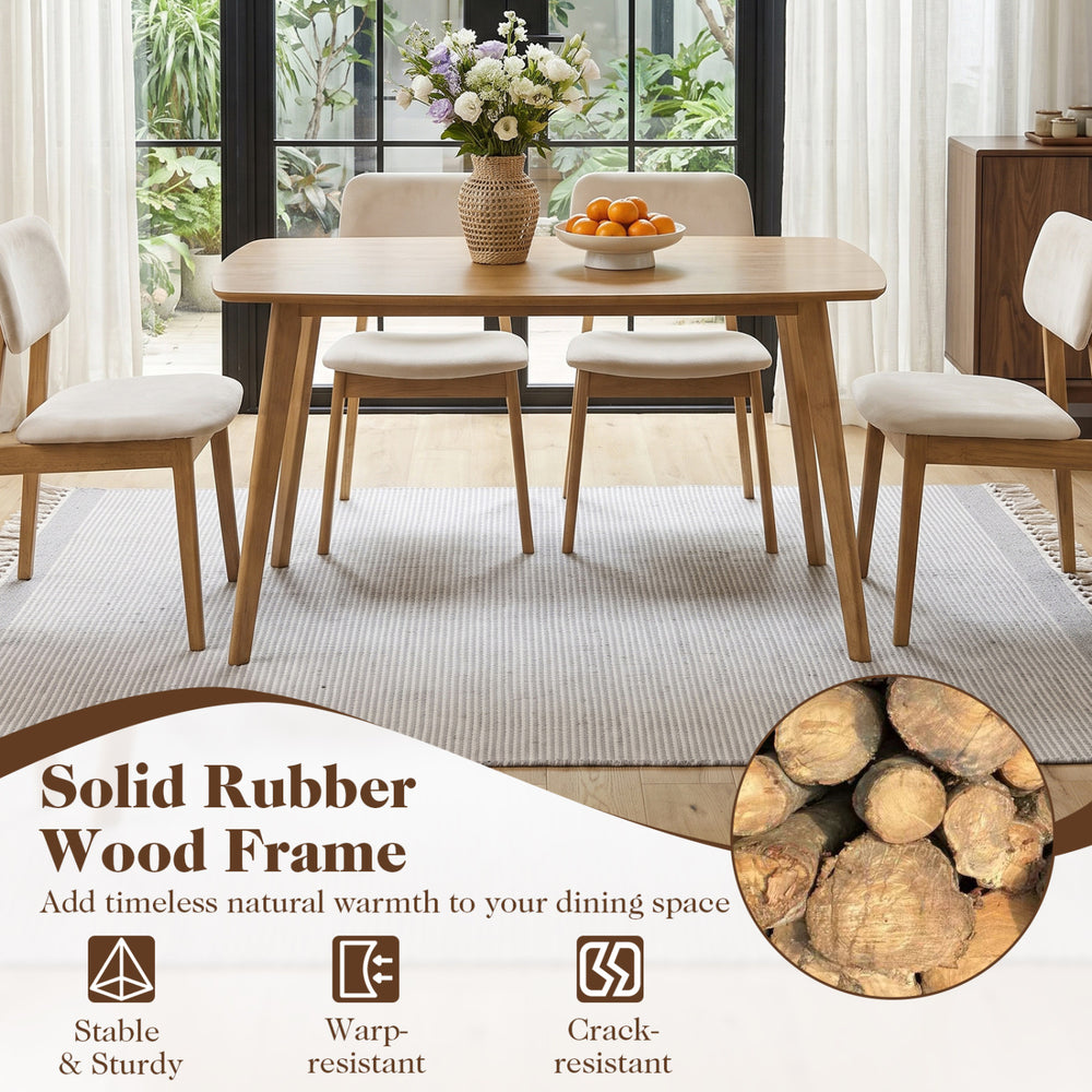 Solid wood dining table for 4 with rounded edges, made from rubber wood, perfect for family dinners and daily use.