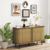 47-inch oak sideboard buffet cabinet with sliding tambour doors and adjustable shelves, perfect for dining or living.