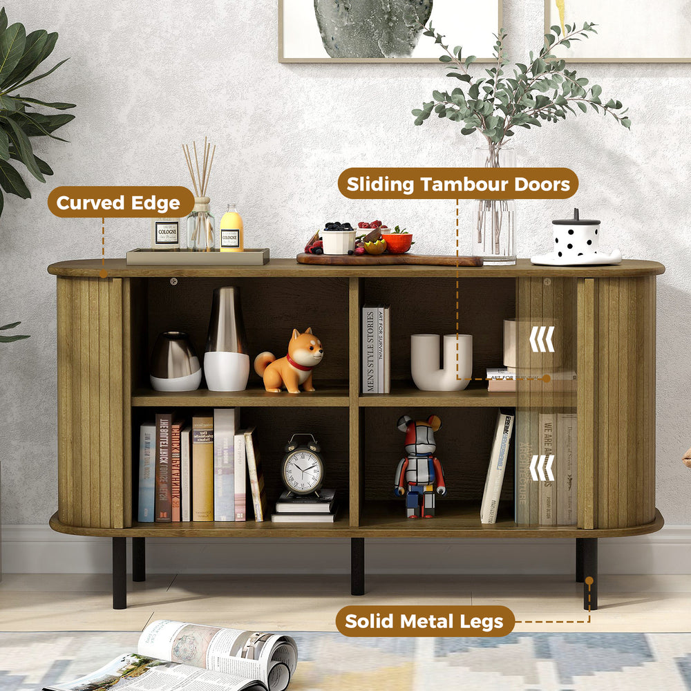 47-inch sideboard buffet cabinet with sliding tambour doors, adjustable shelves, and solid metal legs for versatile.