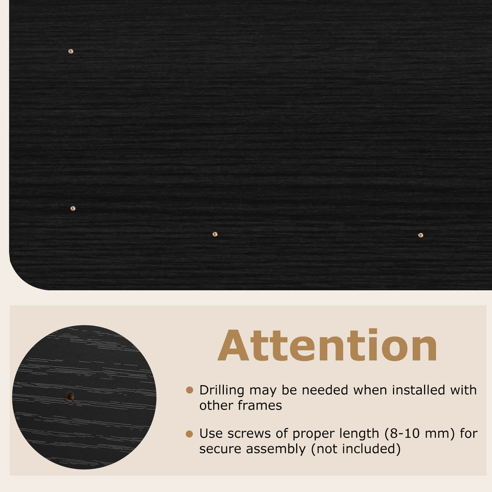 Universal 47” x 24” black tabletop with pre-drilled holes for easy assembly, ideal for standard and standing desk.