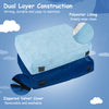 Blue 47 x 35.5 inch crash pad sensory mat with foam blocks and washable velvet cover, ideal for play and relaxation.